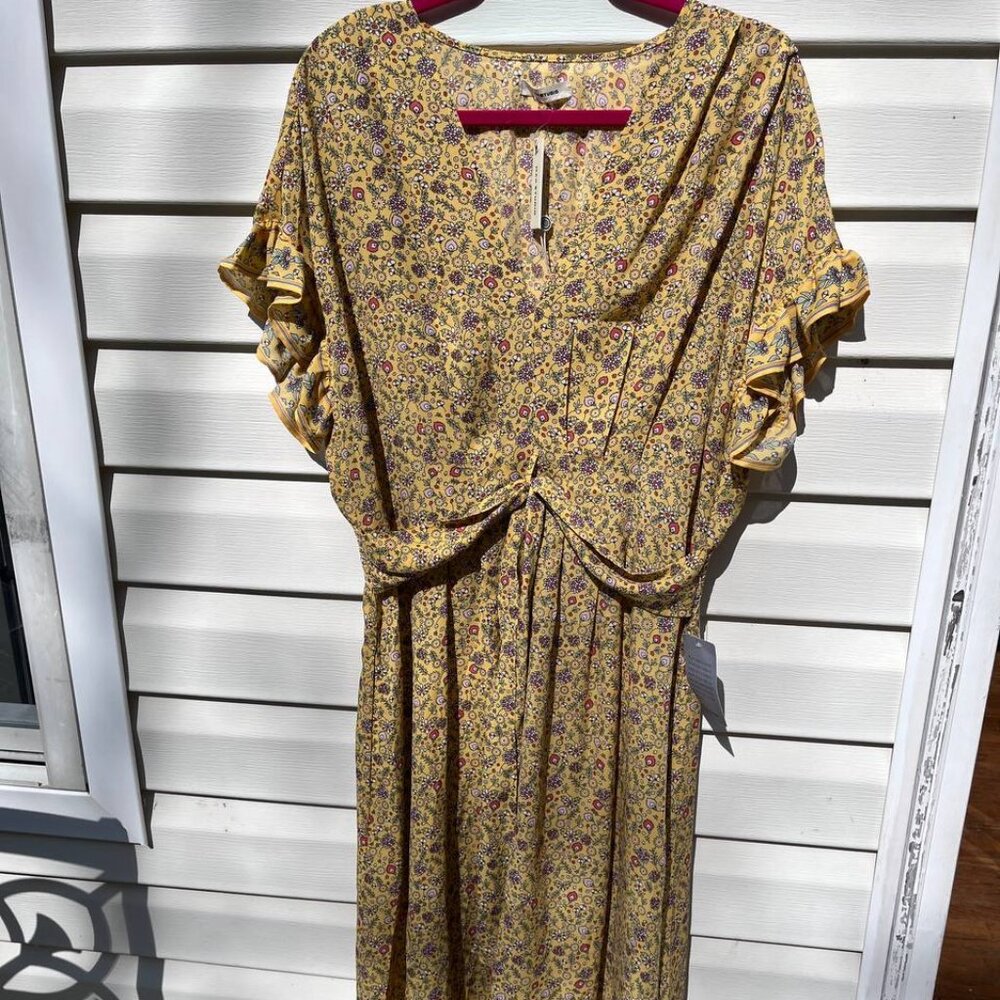 NWT Max Studio XL Yellow Floral Boho Midi Dress Spring Vacation